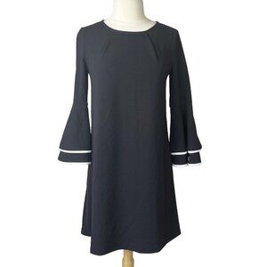Nina Leonard Dress Womens Small Black Bell Sleeves Knee Length